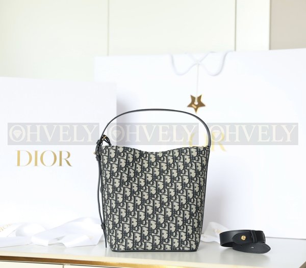 디올 Diorstar 스몰 버킷백 블루 오블리크 자카드