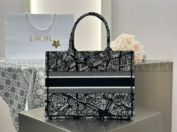 디올 플랜 드 파리 네이비 자수 북 토트백 미디움