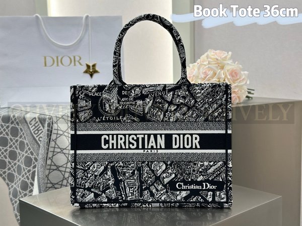 디올 플랜 드 파리 네이비 자수 북 토트백 미디움