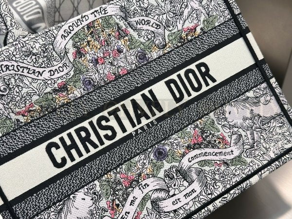 디올 어라운드 더 월드 모티프 자수 북 토트백 미디움