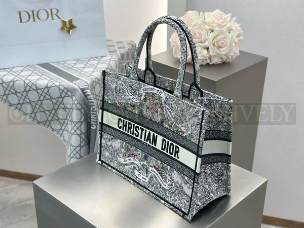 디올 어라운드 더 월드 모티프 자수 북 토트백 미디움