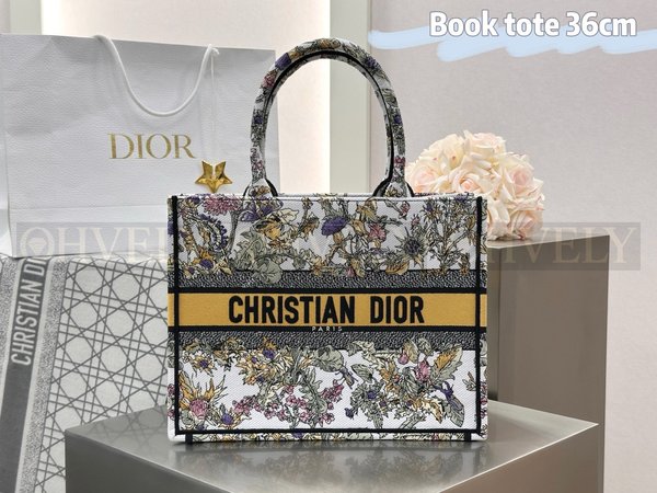 디올 샹동 옐로우 자수 북 토트백 미디움