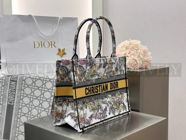 디올 샹동 옐로우 자수 북 토트백 미디움