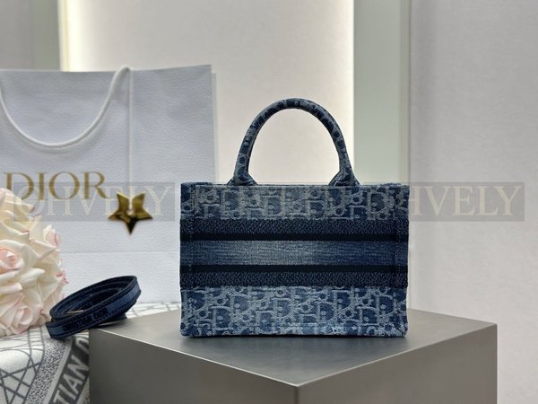 디올 데님 자카드 북 토트백 미니