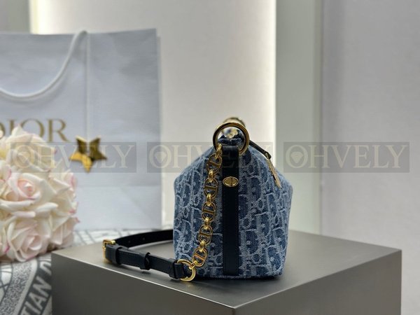 디올 데님 오블리크 스타 체인 호보백