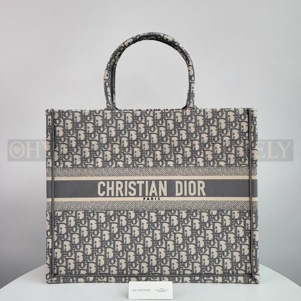 디올 오블리크 자수 북 토트백 라지