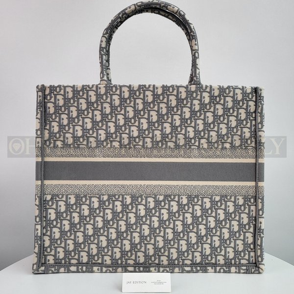 디올 오블리크 자수 북 토트백 라지