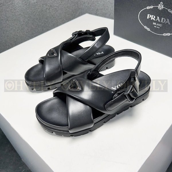 프라다 패딩 나파 크리스 크로스 샌들