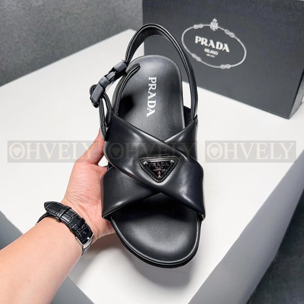 프라다 패딩 나파 크리스 크로스 샌들