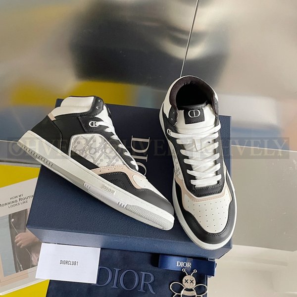 디올 B27 하이탑 스니커즈 스무스 카프스킨 & 오블리크 갤럭시 레더 블랙