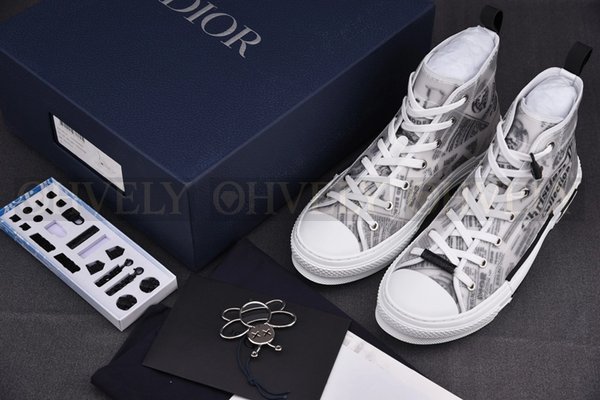 디올 x 다니엘 아샴 B23 하이탑 스니커즈 화이트 캔버스 뉴스프린트