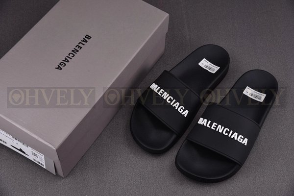 발렌시아가 블랙 화이트 풀 슬라이드 샌들