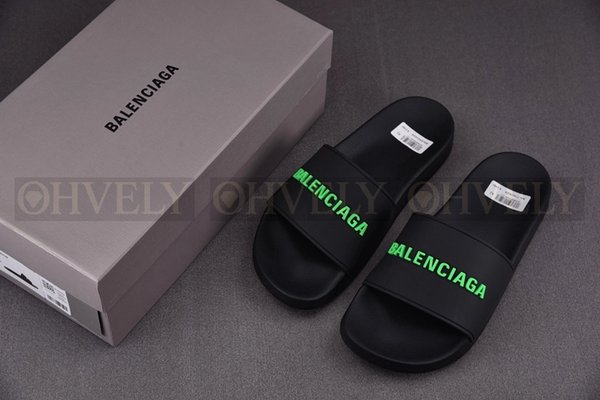 발렌시아가 블랙 그린 풀 슬라이드 샌들