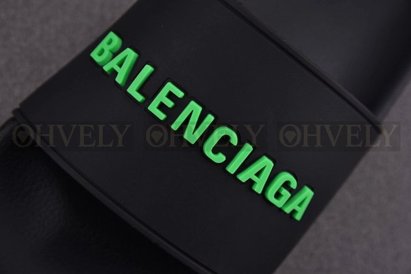 발렌시아가 블랙 그린 풀 슬라이드 샌들