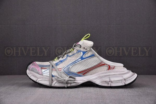 발렌시아가 3XL 화이트 레드 블루 뮬 스니커즈