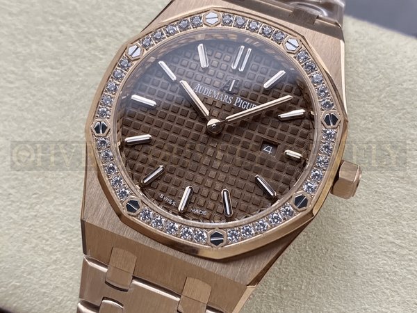 데마피게 로얄오크 67651 초코판 로즈골드 금통 다이아세팅 (33mm,쿼츠)
