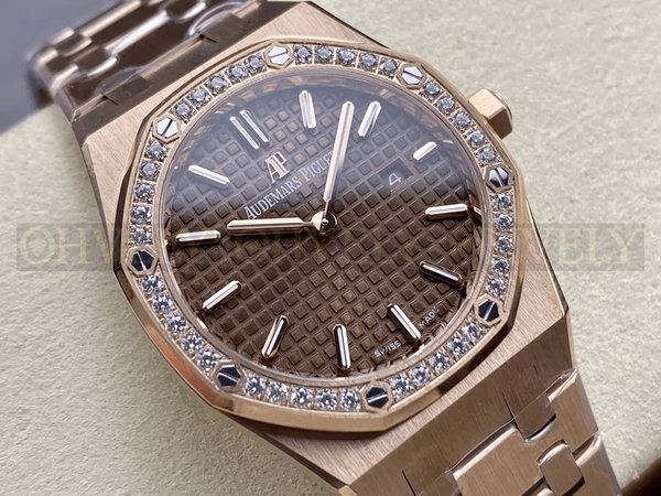 데마피게 로얄오크 67651 초코판 로즈골드 금통 다이아세팅 (33mm,쿼츠)