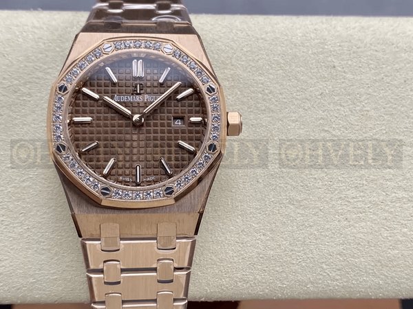 데마피게 로얄오크 67651 초코판 로즈골드 금통 다이아세팅 (33mm,쿼츠)