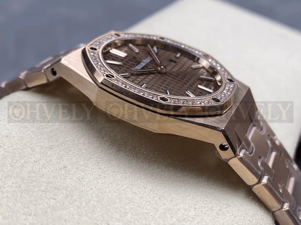 데마피게 로얄오크 67651 초코판 로즈골드 금통 다이아세팅 (33mm,쿼츠)