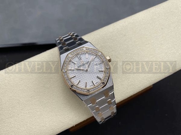 오데마피게 로얄오크 67651 흰판 로즈골드 콤비 다이아세팅 (33mm,쿼츠)