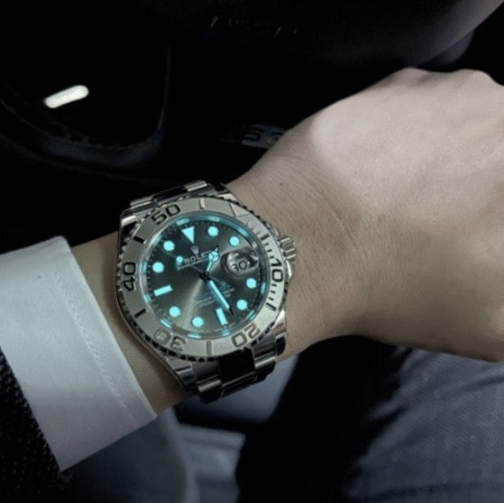 롤렉스 로듐 다이얼 스틸 및 플래티넘 오이스터