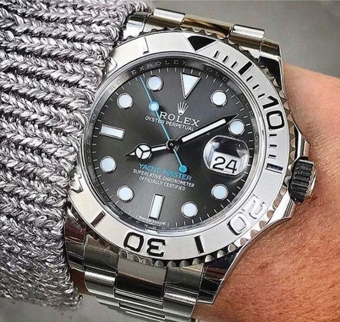 롤렉스 로듐 다이얼 스틸 및 플래티넘 오이스터