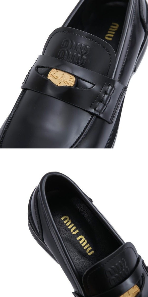 미우미우 여성 브러쉬드 가죽 페니 로퍼