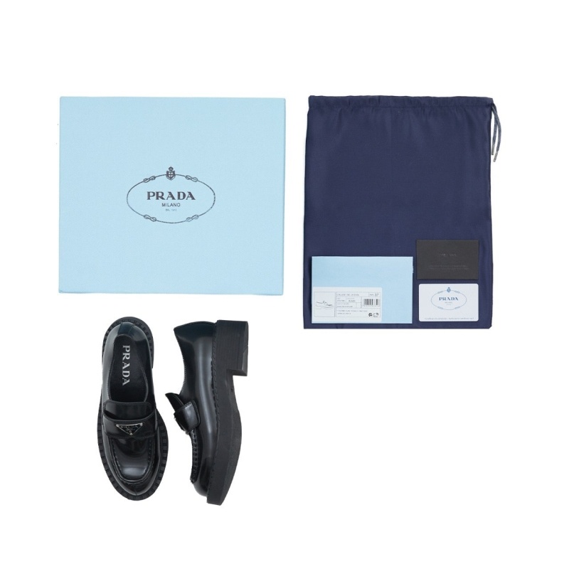 프라다 여성 초콜릿 브러시드 가죽 로퍼