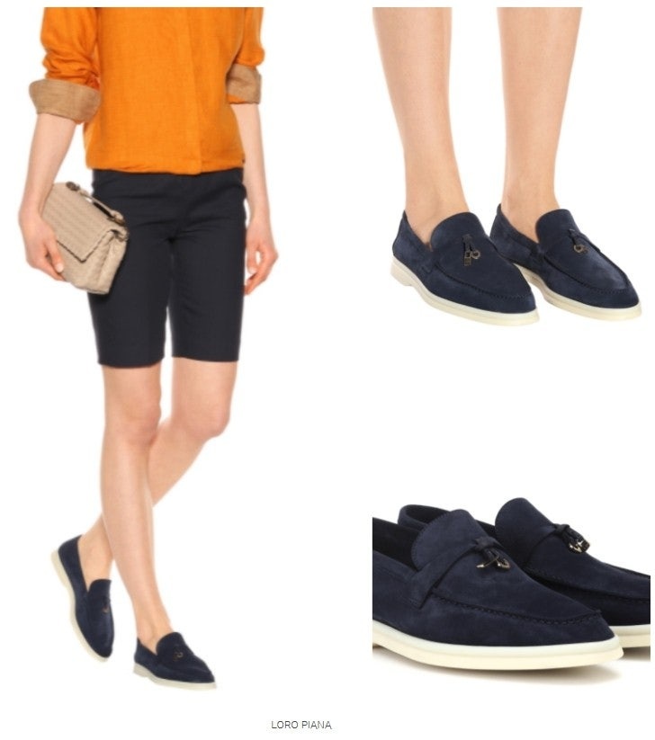 로로피아나 여성 썸머 참 워크 스웨이드 - 네이비