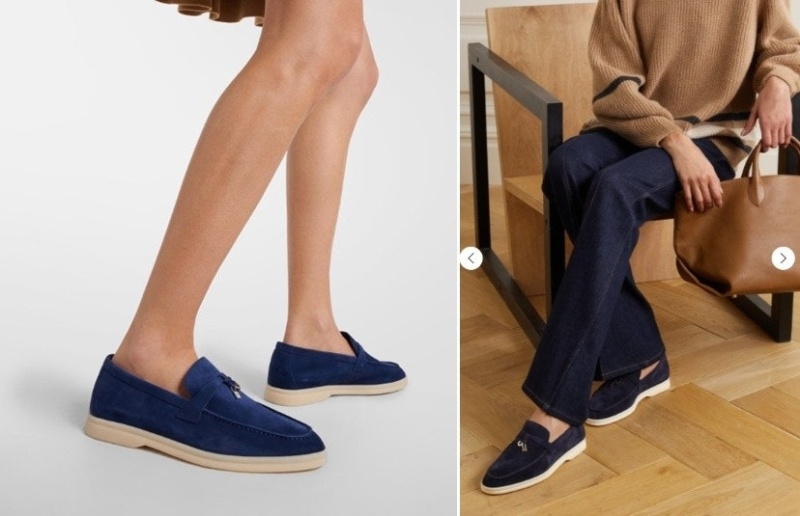 로로피아나 여성 썸머 참 워크 스웨이드 - 네이비