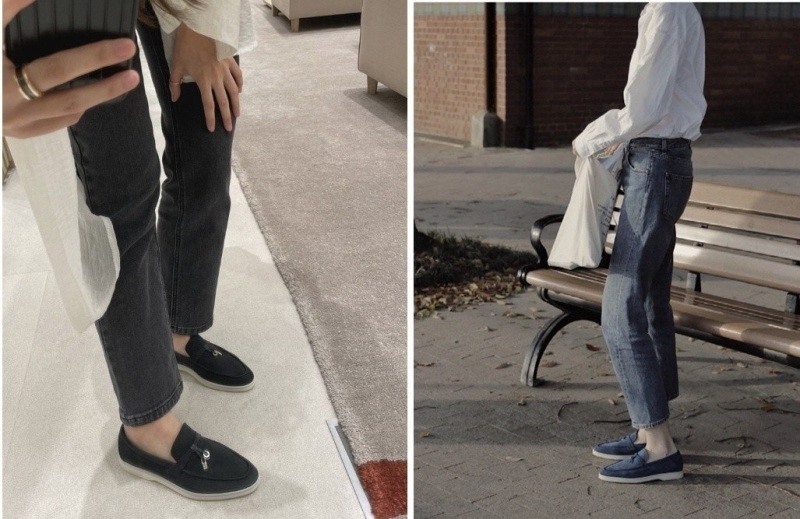 로로피아나 여성 썸머 참 워크 스웨이드 - 네이비