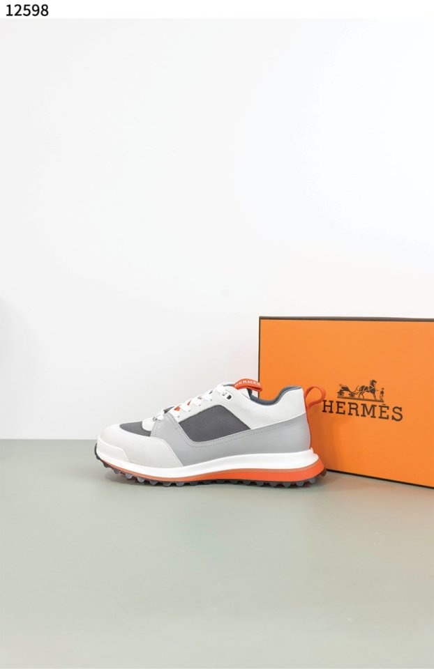 에르메스 리더 스니커즈 트윌 카프스킨 스웨이드 고트스킨 & 멀티꼴로르 그리 쿼츠