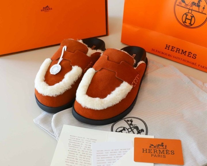 에르메스 스웨이드 고(GO) 뮬 슬리퍼