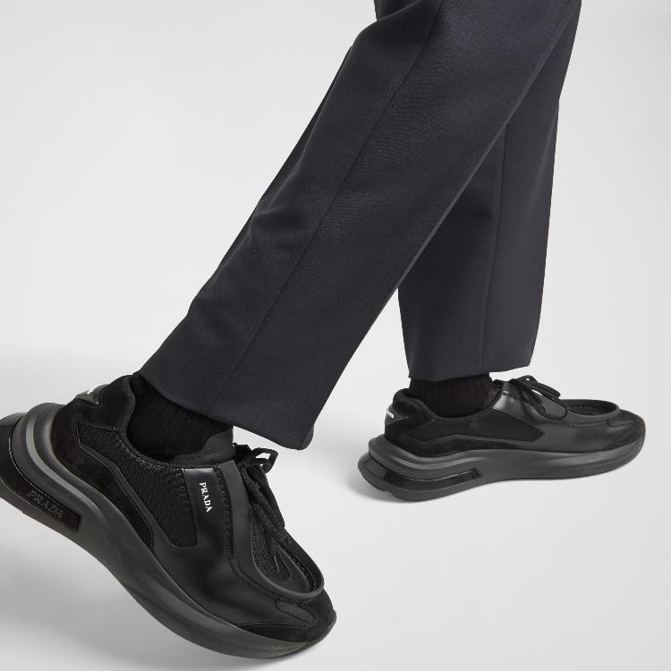 프라다 바이크 패브릭 스웨이드 엘리먼츠 브러쉬드 레더 스니커즈 블랙