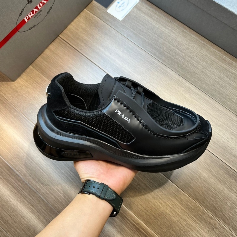 프라다 바이크 패브릭 스웨이드 엘리먼츠 브러쉬드 레더 스니커즈 블랙