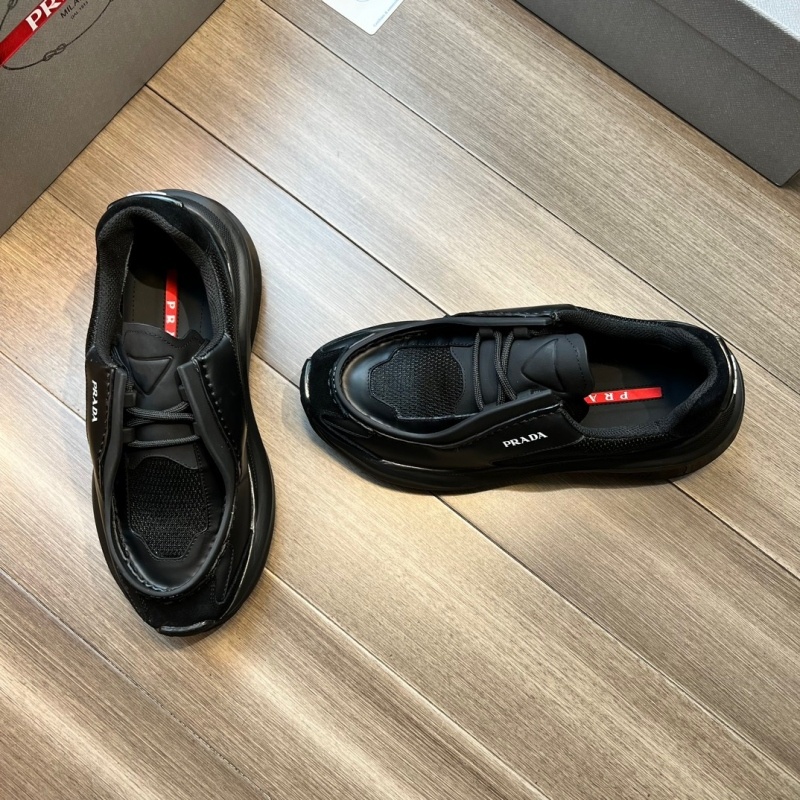 프라다 바이크 패브릭 스웨이드 엘리먼츠 브러쉬드 레더 스니커즈 블랙