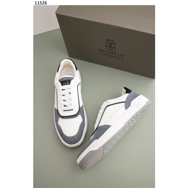 브루넬로 쿠치넬리 펀칭 패널 그레이니 레더 스니커즈
