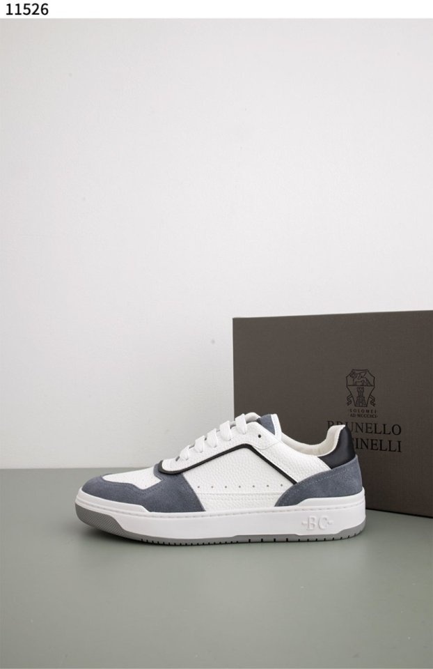 브루넬로 쿠치넬리 펀칭 패널 그레이니 레더 스니커즈