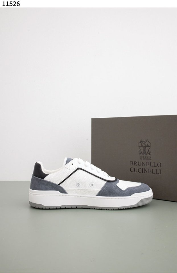 브루넬로 쿠치넬리 펀칭 패널 그레이니 레더 스니커즈