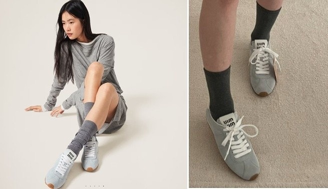 미우미우 여성 플룸 스웨이드 스니커즈 - 2 Color