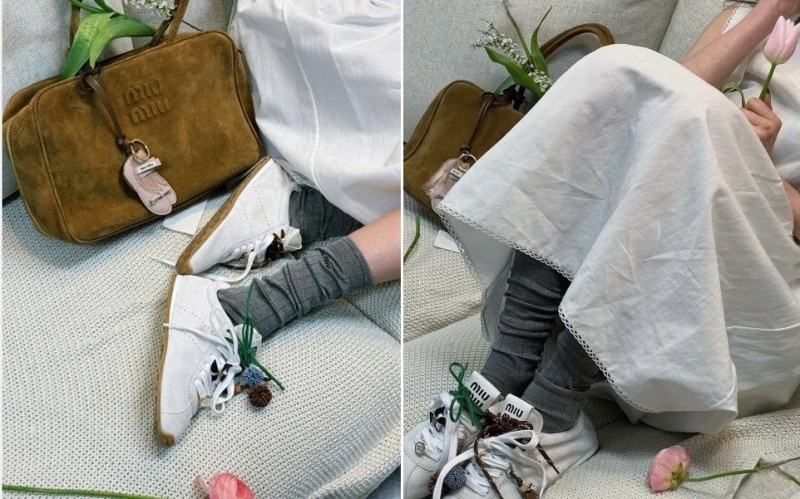 미우미우 여성 플룸 스웨이드 스니커즈 - 2 Color