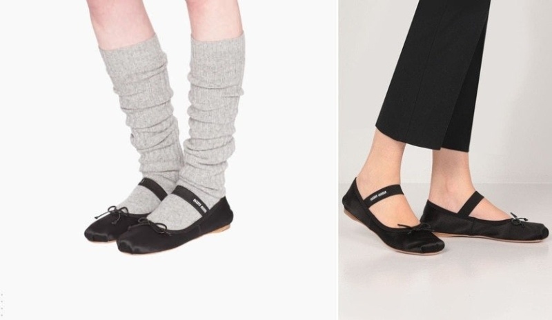 미우미우 여성 새틴 발레리나 슈즈