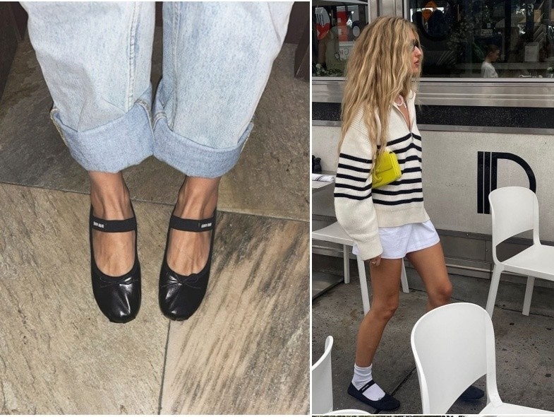 미우미우 여성 새틴 발레리나 슈즈