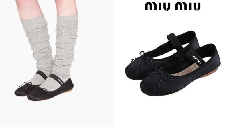 미우미우 여성 새틴 발레리나 슈즈