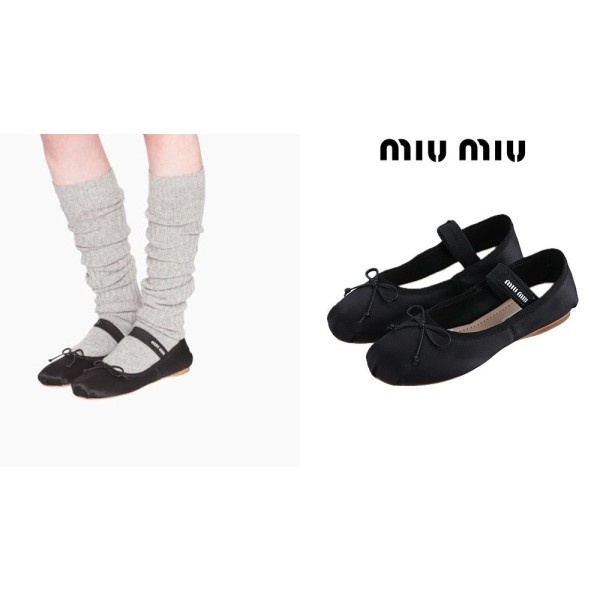 미우미우 여성 새틴 발레리나 슈즈