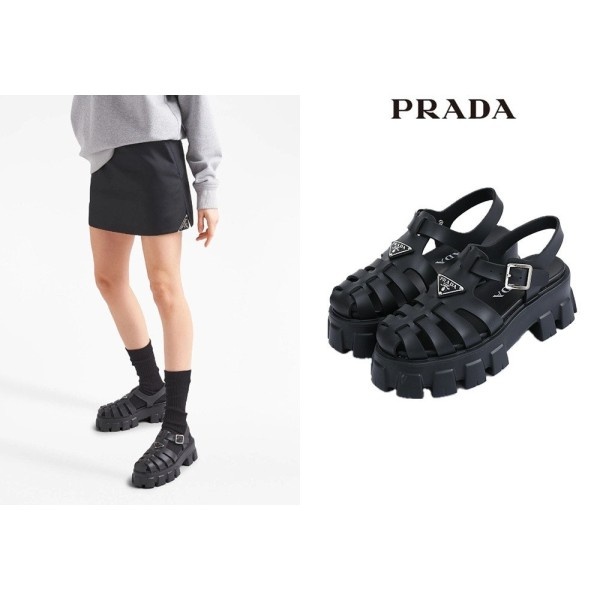 프라다 여성 러버 모놀리스 샌들