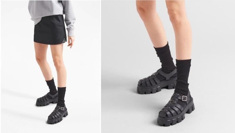 프라다 여성 러버 모놀리스 샌들