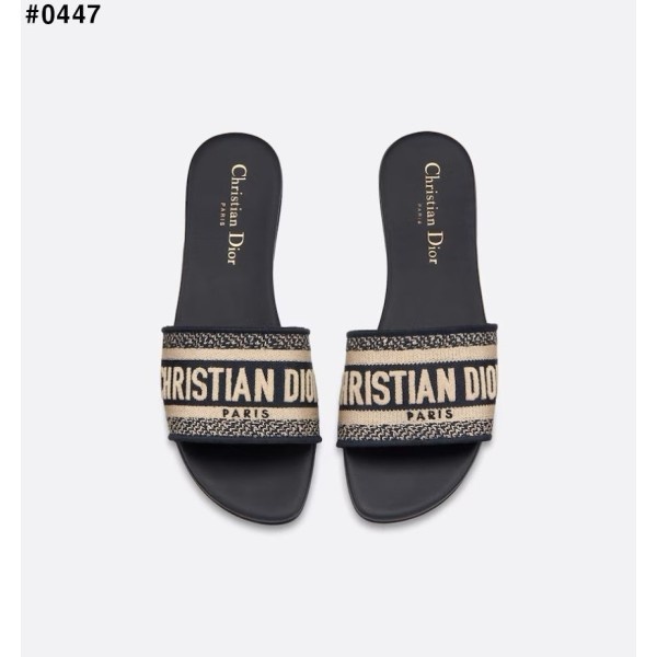 디올 여성 디웨이 자수 코튼 뮬 슬리퍼