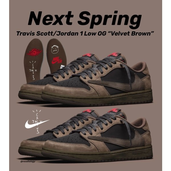 [나이키] 조던 1 x 트래비스 스캇 레트로 로우 OG SP 벨벳 브라운 앤 다크 모카 (정품급)