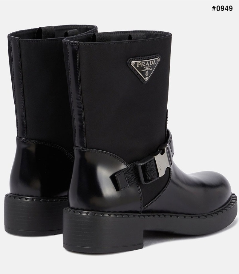 프라다 여성 브러쉬드 레더 리나일론 버클 앵글 부츠